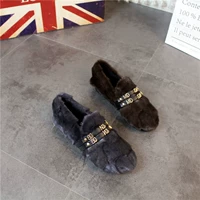 Nhà ga châu Âu Phiên bản tiếng Hàn của giày đế thấp đầu tròn, nước 貂 tóc cộng với vải nhung nhung giày loafer nữ