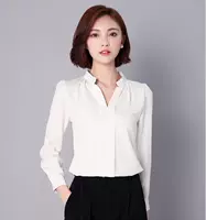 Áo sơ mi xuân hè 2018 phiên bản Hàn Quốc của áo cổ chữ V nữ dài tay có khí chất Slim hoang dã không khóa áo voan - Áo sơ mi dài tay áo sơ mi form rộng nữ