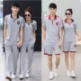 Couple thể thao phù hợp với mùa hè nam ngắn tay thể thao giản dị bông nam giới và phụ nữ chạy quần áo tập thể dục trung niên kích thước lớn bộ quần áo thể thao