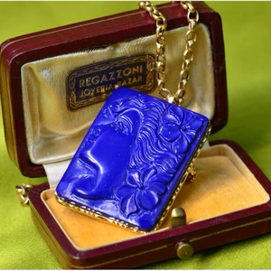 Проданные [Elf Western Antique Jewelry] Art Deco Natural Goldstone Relief 14k Gold Penden