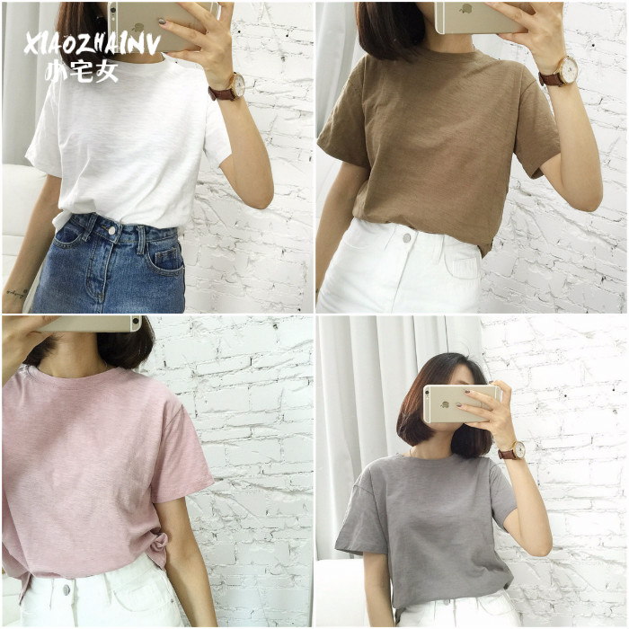 Short-sleeved T-shirt Spring and Summer Dress 2018 New Han Fan Pure Bamboo Slab Cotton Loose White Student's Little Fresh Top