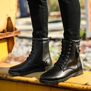 Giày bốt nam Martin phiên bản Hàn Quốc của xu hướng giày da bình thường mùa thu giày cao cổ không thấm nước Giày dài màu đen