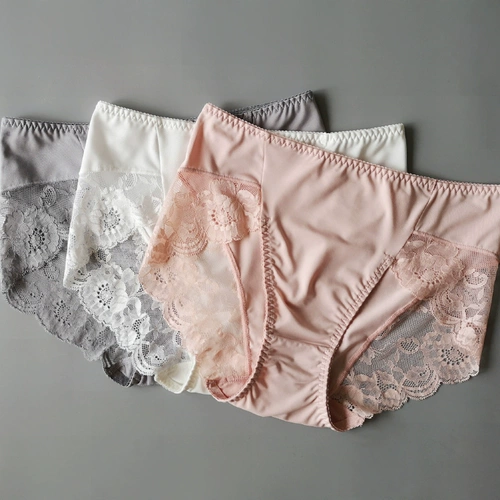 Розовое нижнее белье, шелковистые японские шелковые сексуальные дышащие штаны, средняя посадка, большой размер