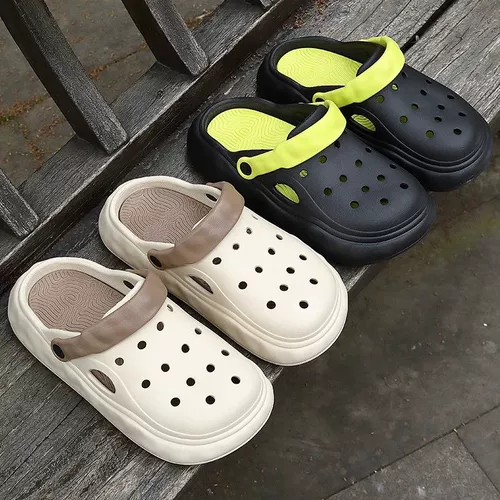 Летние нескользящие тапочки в стиле Crocs на платформе, мужские пляжные спортивные босоножки, подходят для носки на улице, коллекция 2023, закрытый носок