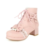 Martens, оригинальные милые флисовые туфли для принцессы с бантиком на платформе на высоком каблуке, короткие сапоги, стиль Лолита