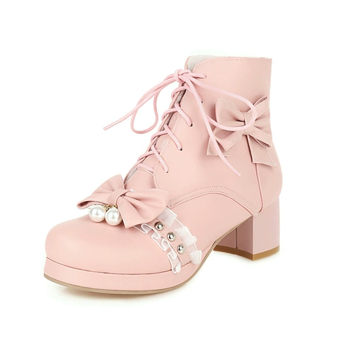 Martens, оригинальные милые флисовые туфли для принцессы с бантиком на платформе на высоком каблуке, короткие сапоги, стиль Лолита