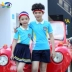 Đồng phục học sinh tiểu học trò chơi thể thao màu xanh vàng ve áo ngắn tay quần short váy mùa hè mới tùy chỉnh in ấn