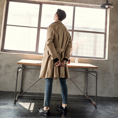 2018 mùa thu mới kaki áo gió dài retro nam giới thanh niên Hàn Quốc áo khoác đôi ngực áo Áo gió