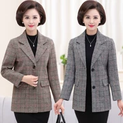 Áo khoác kẻ sọc trung niên phiên bản ngắn của áo khoác len 50-60 áo thời trang mẹ mùa thu đông