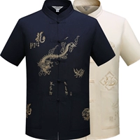 Mùa hè trung niên và ngắn tay T-Shirt nam Tang phù hợp với Trung Quốc-phong cách Hanfu cha mặc ông nội trang phục dân tộc đứng cổ áo phần mỏng bo dan toc cho nam nu