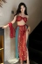 Đồ chơi cosplay retro phong cách Trung Hoa Hanfu màu đỏ gợi cảm Halterneck treo hở lưng Bộ đồ ngủ trong suốt váy phù hợp với
