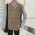 Mùa đông cổng gió v cổ vest áo len Nhật Bản vest retro không tay lỏng lẻo vest đan áo len nam triều