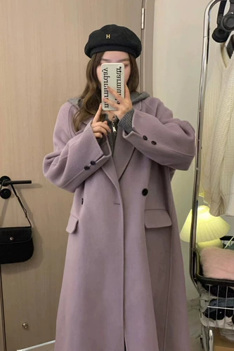 Демисезонное сиреневое шерстяное пальто, куртка, коллекция 2023, увеличенная толщина, подходит для подростков, изысканный стиль