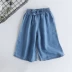 Cô gái Tencel Cotton Mỏng Quần Chân Rộng Trẻ Em của Eo Bow Đuốc Váy Hàn Quốc phiên bản của cắt quần quần short denim quần jean nữ sinh Quần jean