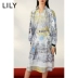 LILY2020 mùa xuân mới của phụ nữ băng quấn cổ tay áo dài in giữa lưng cao 120100C7250 - Váy eo cao