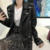 2018 mùa xuân mới Hàn Quốc phiên bản của mỏng giảm béo PU leather jacket nữ da hoang dã áo khoác màu đen dài tay da xe gắn máy quần áo