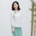 Hanfu nữ mùa hè phiên bản cải tiến áo sơ mi sườn xám ngắn Tang phù hợp với phong cách Trung Quốc trang phục nữ phong cách quốc gia thêu áo thun - Áo phông áo phông trơn Áo phông