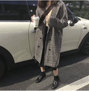 2017 mùa đông mới trên đầu gối dày dài kẻ sọc áo len nữ lỏng lẻo Han Fan retro áo len