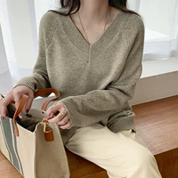 Демисезонный свитер, комплект, шарф, ретро японский трикотажный короткий топ, V-образный вырез, свободный крой, популярно в интернете