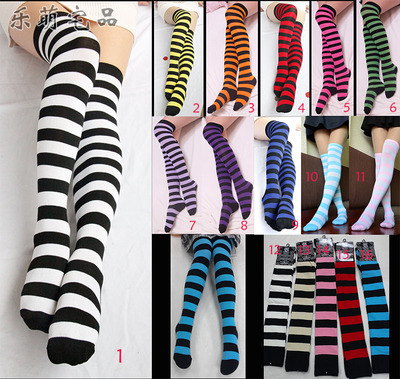 taobao agent COS Mirror Perona Maid Student Student Stranging Angel Hatsune long tube over -the -knee coarse stripes cos socks