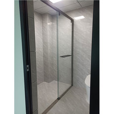 Другие душевые кабины на заказ 无下轨淋浴隔断窄边框滑门下沉式缓冲不锈钢枪灰钢化玻璃干湿分离