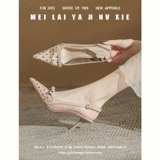 Сетчатая летняя обувь на высоком каблуке, нюдовые сандалии, французский стиль