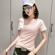 Mùa hè mới 2019 của phụ nữ thời trang châu Âu áo thun hồng nữ ngắn tay cotton Slim áo quây gợi cảm - Áo phông