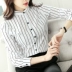 Mùa thu 2019 mới của phụ nữ Hàn Quốc sọc đen trắng dọc Slim áo sơ mi rộng tay dài áo voan - Áo sơ mi dài tay sơ mi nữ dài tay hàn quốc Áo sơ mi dài tay