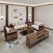 Đại dương mới sofa Trung Quốc gỗ rắn Zen kết hợp phòng khách đơn giản hậu hiện đại biệt thự mô hình phòng nội thất khách sạn - Bộ đồ nội thất