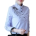 Áo sơ mi nhung nữ mùa xuân 2018 phiên bản mới của Hàn Quốc áo sơ mi sọc dài tay hoang dã cho học sinh áo sơ mi trắng nữ đẹp Áo sơ mi dài tay