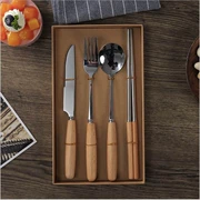 Tay cầm elm kiểu Nhật và dao nĩa đũa đặt inox Bộ đồ ăn phương Tây bốn miếng dao bít tết cầm tay và nĩa - Đồ ăn tối