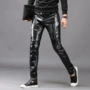 Mùa đông nam Hàn Quốc phiên bản của cá tính Slim đầu máy chân nhỏ quần da thời trang nhà tạo mẫu tóc xu hướng đen PU quần để giữ ấm quần áo thể thao
