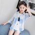 Trẻ em của quần áo chống nắng 2018 mùa hè trẻ em lớn của áo sơ mi giản dị Hàn Quốc phiên bản của kẻ sọc áo sơ mi điều hòa không khí áo sơ mi cô gái áo mỏng Áo sơ mi