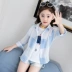 Trẻ em của quần áo chống nắng 2018 mùa hè trẻ em lớn của áo sơ mi giản dị Hàn Quốc phiên bản của kẻ sọc áo sơ mi điều hòa không khí áo sơ mi cô gái áo mỏng