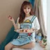 2018 mùa hè ngắn tay Hàn Quốc ngọt ngào dễ thương công chúa nightdress nữ lỏng thời trang giản dị mỏng đồ ngủ dịch vụ nhà