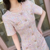 Летнее модное приталенное платье, в стиле Шанель, французский стиль, яркий броский стиль, изысканный стиль