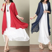 Mùa xuân và mùa hè mới cotton và vải len cardigan phụ nữ dài phần vải lanh mỏng điều hòa mùa hè áo choàng kích thước lớn áo choàng chống nắng quần áo