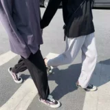 Шелковые летние тонкие трендовые штаны, в корейском стиле, на шнурках, свободный крой