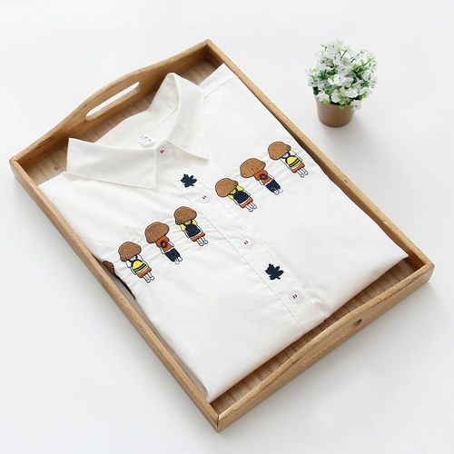 Хлопковая осенняя рубашка, японская свежая вышивка для школьников, лонгслив, 2020, с вышивкой