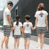 Hàn Quốc phiên bản của cha mẹ và con đồ ngủ mùa hè gia đình của ba gia đình đầy đủ sọc mỏng phần bông kích thước lớn có thể được đeo bên ngoài dịch vụ nhà phù hợp với Cha mẹ và con