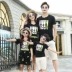 Gia đình bãi biển gia đình cha mẹ-con gạc đầm đen một bộ đồ 4 mảnh Hàn Quốc quần short ngắn tay - Trang phục dành cho cha mẹ và con đồng phục gia đình cao cấp Trang phục dành cho cha mẹ và con