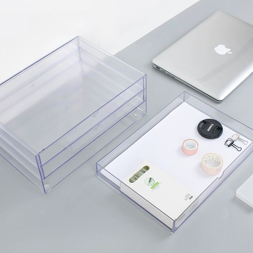 Усовершенствованный бизнес -прозрачный A4 Настольный настольный компьютер Трехнологический файловый шкаф горизонтальный ящик Сортировка и хранение канцелярские товары канцелярские товары офис