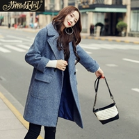 Áo khoác len nữ mùa thu đông phiên bản Hàn Quốc 2019 khí chất mới quý cô retro dài len giản dị - Áo Hàn Quốc áo dạ nữ dáng suông dài