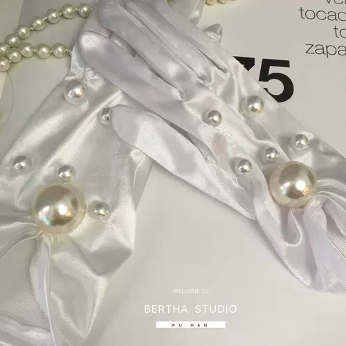 Bertha Ретро белые перчатки из жемчуга для невесты подходит для фотосессий, французский стиль
