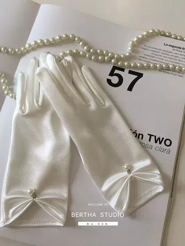 Bertha Минималистичные ретро короткие белые перчатки из жемчуга для невесты