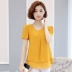 Lỏng t- shirt phụ nữ sang trọng ngắn tay cơ sở kích thước lớn áo sơ mi nhỏ trong phần dài của phiên bản Hàn Quốc của trang bìa bụng hoang dã chiffon quần áo Áo phông