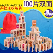 Khối gỗ 100 ký tự Trung Quốc Domino trẻ em của đồ chơi giáo dục 3-6 tuổi bé học sinh biết chữ