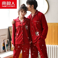 Cặp đôi đồ ngủ mùa xuân và mùa thu ở Nam Cực cotton dài tay cộng với phân bón XL màu đỏ đám cưới nam và nữ phục vụ tại nhà đồ ngủ nam hàn quốc