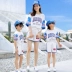 Bốn màu mẹ-con nạp mùa hè năm 2018 mới gia đình sóng ba môn thể thao gia đình phù hợp với World Cup quần áo gia đình Trang phục dành cho cha mẹ và con