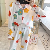Японская свежая брендовая хлопковая осенняя пижама, милый комплект, в цветочек, свободный крой
